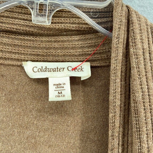 Coldwater Creek Cardigan Sz M Tan Open‎ Front Waterfall Sweater Ribbed Collar - Picture 4 of 13